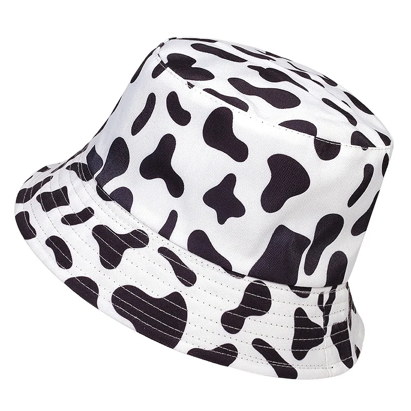 Unisex vasaros atspalvį karvė spausdinti kibiro kepurę lauko laipiojimo sporto, laisvalaikio kepurės dvipusis, sulankstomas pora kelionės punk skrybėlę