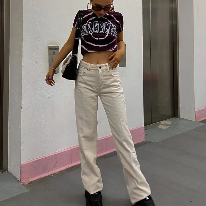 Indie Estetinės Velvetas Baggy Kelnės Moterims Y2K Tiesios Kelnės Aukštu Juosmeniu 90-ųjų Derliaus Pavasario 2021 Slim Streetwear Punk Apačioje