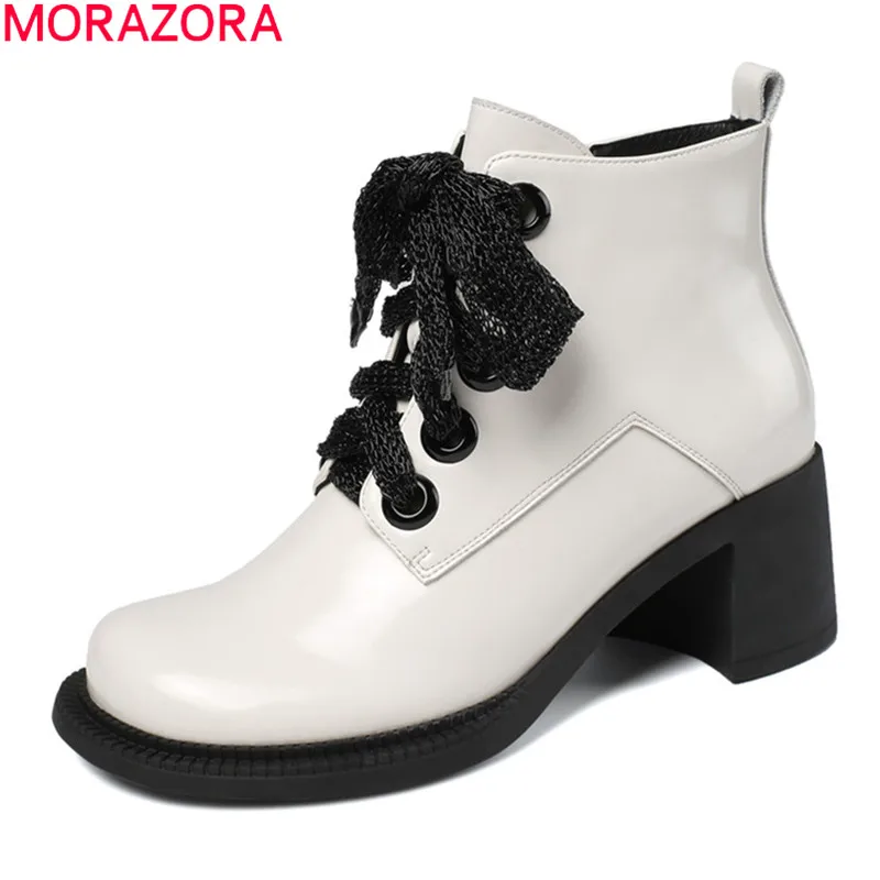 MORAZORA 2020 Naują atvykimo madingų moterų batai, natūralios odos batai storio aukšti kulniukai aikštėje kojų nėriniai-up batai