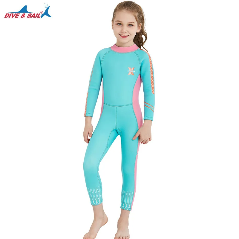 Dive&plaukti vaikų mergaičių 2,5 mm hidrokostiumą, scuba naršyti nardymo odos nardymo plaukimo kostiumas kidder jaunimo vientisas šiltas maudymosi kostiumėlį