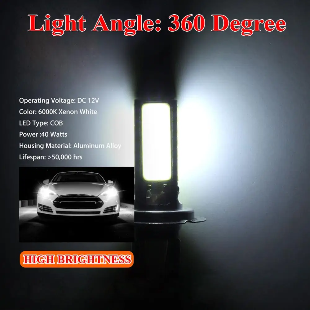 2vnt H7 LED Žibintų Lemputės Priešrūkinis Žibintas High/Low Beam 4000LM 6000K Super White 80W Lašas Laivybos