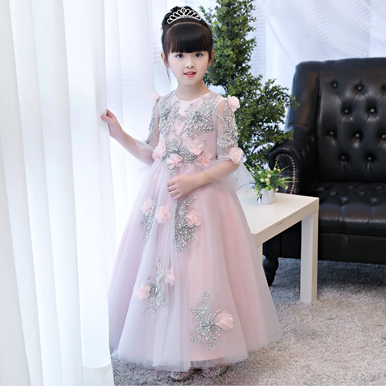 Rožinė China Appliques pirmosios komunijos suknelės Vestido Daminha Casamento Šalies Kamuolys Suknelė Organza Gėlių mergaičių Suknelės