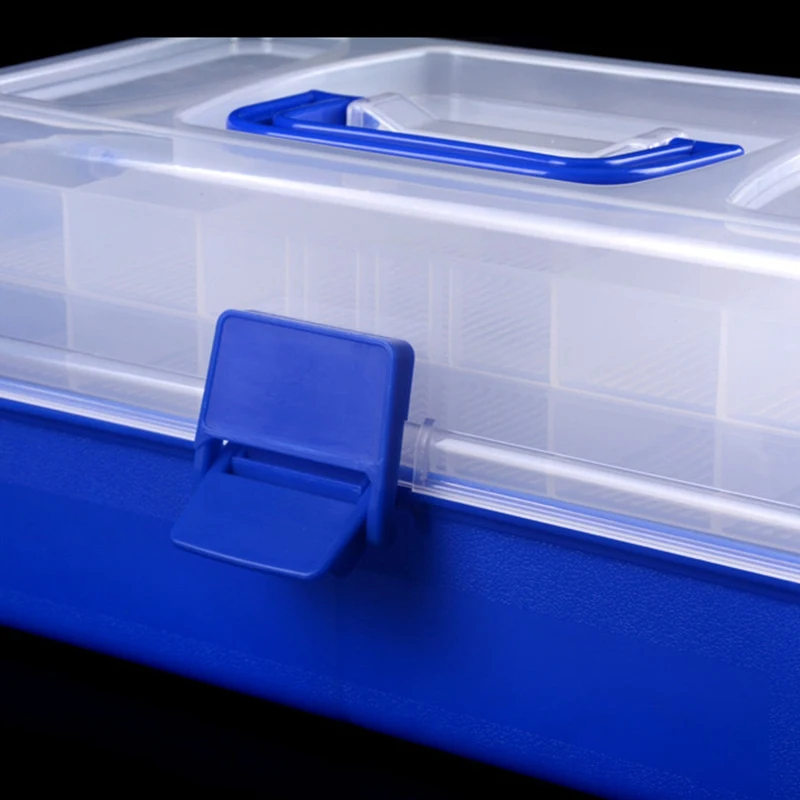 Mėlyna + Skaidri Nešiojamas Daugiafunkcinis Sluoksnių Didelis Žvejybos Reikmenys Dėžutė su patvaraus Plastiko