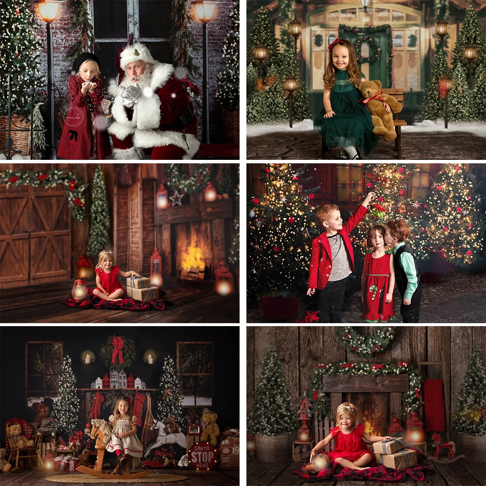 Kalėdų Fonas Tamsus Scence Kalėdų medžio Vainikas Medienos Durys Baby Vaikų Fotografijos Fone Gimtadienio Dekoras Reklama