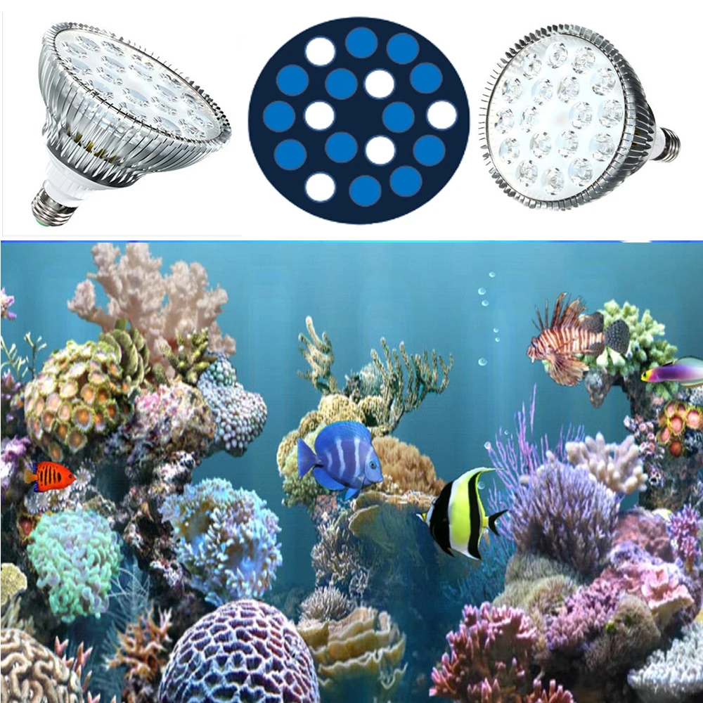 54W LED PAR38 Akvariumas Šviesos Koralų Rifas, Mėlyna 450 nm Balta 12000K E27 LED Augalų Auga Lemputes LPS BIS Kietųjų Koralų Rifas Tankai