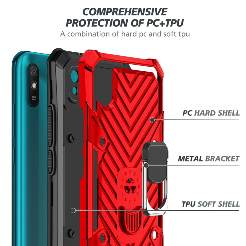 JKaiSen Žiedo Atramą Telefoną Atveju Xiaomi Redmi 6 7 8 9 Sunkiųjų Apsaugos Automobilinis Laikiklis Galinio Dangtelio Redmi 6A 7A 8A 9A 10X