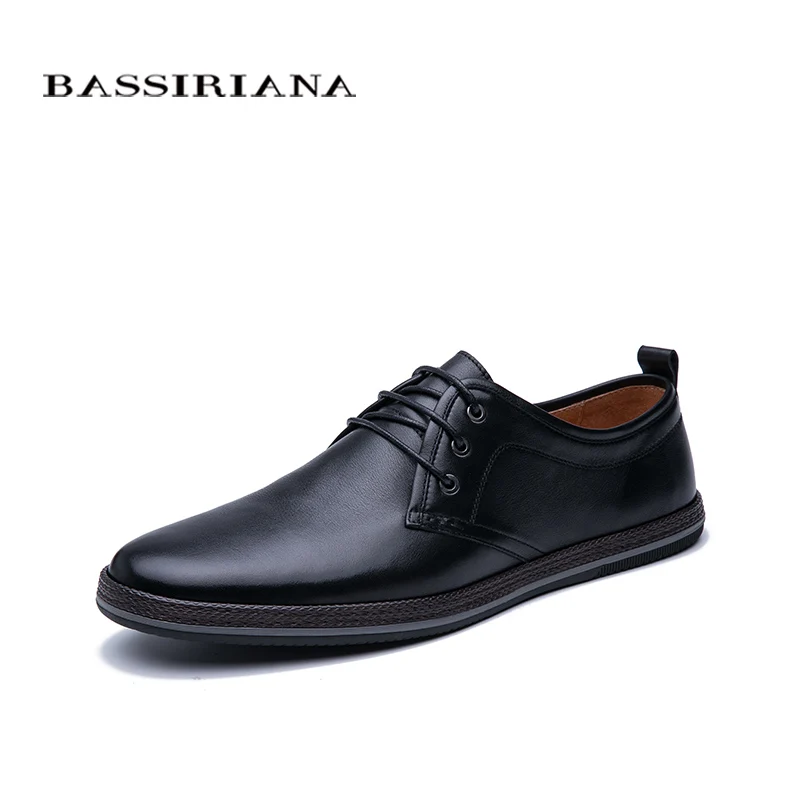 Bassiriana 2020 m. pavasarį nauji vyriški laisvalaikio bateliai, juodos odos, jungiamąją plokščiadugnės, patogus guminis padas batų