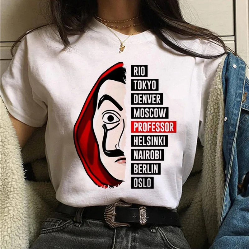 Namo Popieriaus Marškinėliai Pinigų Heist Moterų marškinėliai La Casa De Papel Spausdinti Marškinėlius Juokinga Viršuje Tee Naujus Drabužius T-shirt Moteris