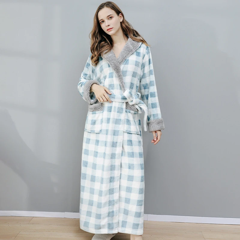2020 Naujausias Flanelė Rūbeliai Pledas Moterų Žiemos Koralų Vilnos Pižama Mados Homewear su Gobtuvu Šiltas, Minkštas Padažu Suknelė Sleepwear