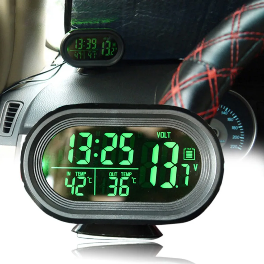 ANENG Skaitmeninis Automobilinis LCD Laikrodis Voltmeter Termometras Baterijos Įtampa Temprerature Stebėti DC 12V-24V Įšaldyti Įspėjimo