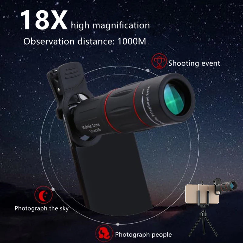 Naujas 18 X Teleskopo objektyvą Monokuliariniai Mobiliojo Telefono vaizdo kameros Lęšis iPhone Samsung 