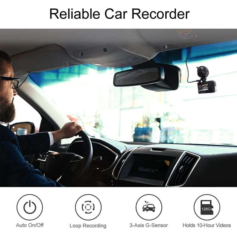 AKASO Pėdsakų 1 Dvigubas Brūkšnys Fotoaparatą, Automobilių HD 1080P Brūkšnys Cam Auto Skaitmeninis Vaizdo įrašymo įrenginys Dashcam Naktinio Matymo G-Sensorius, WDR Automobilių skaitmeniniai vaizdo įrašymo įrenginiai