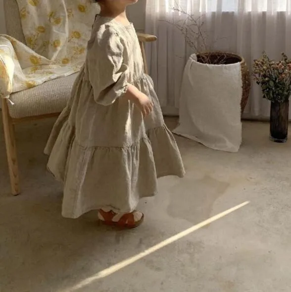 2020 M. Japonijos Korėjiečių Trumpas Pavasarį, Rudenį Naujų Vaikų Mergaičių Tekstūros Suknelė Medvilnės Skalbiniai Kartus Laisvi Rankovės Princesė Laukinių Tortas Suknelė