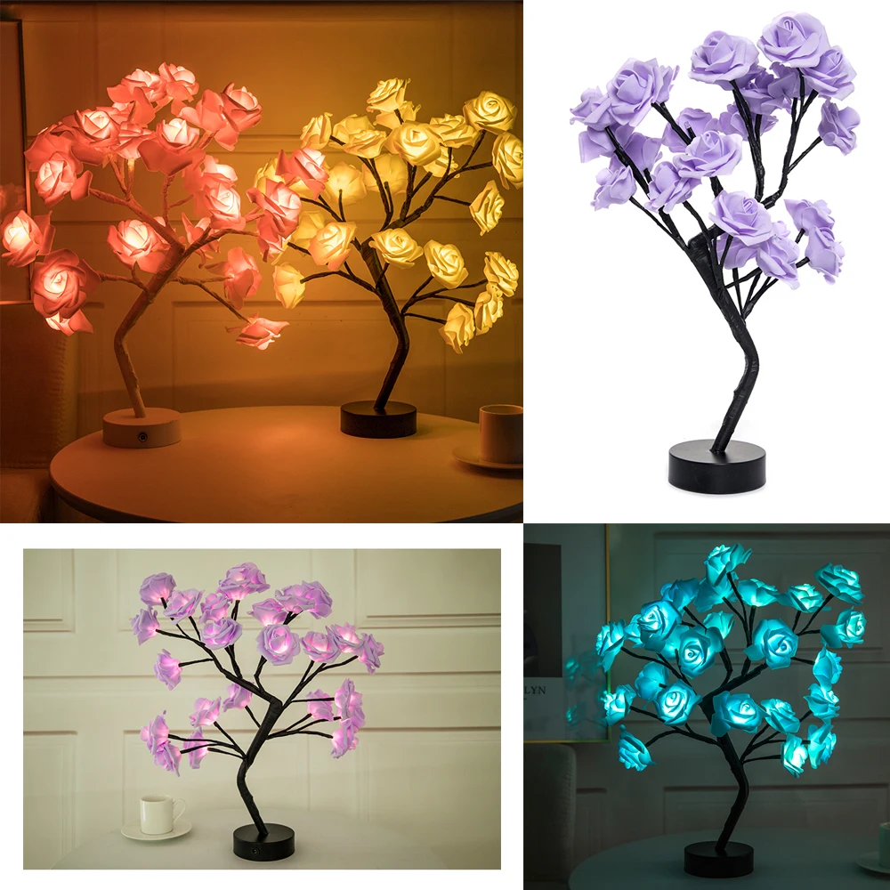 LED Stalo Lempa Išaugo Gėlė, Medis, USB Naktį Žibintai Namų Puošybai LED Lentelė Žibintai Šalys Kalėdos, Kalėdos, Vestuvės Miegamojo Puošimas