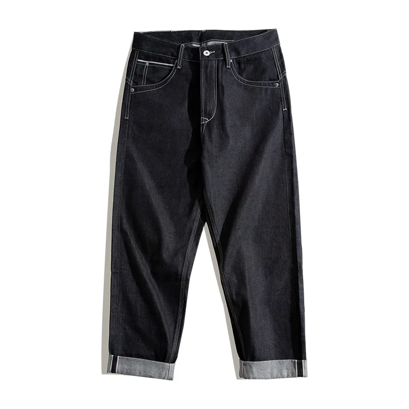 Maden Išsiuvinėti Denim Jeans Mens Kelnės Vintage Retro Indigo Plauti Sraight Prarasti Mėlyną Raudona Ausies Džinsai vyrams