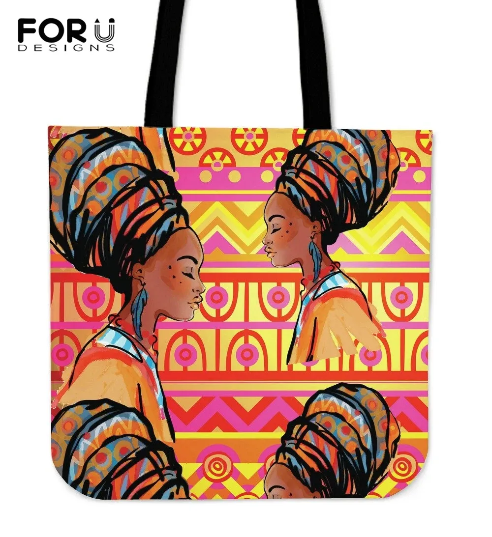FORUDESIGNS Individualų Afrikos Mergaičių Spausdinti Moterų Rankinės Canvans Tote Maišeliai Pridėti Savo Logotipą Atsitiktinis Kelionės Paplūdimio Krepšiai Moteris
