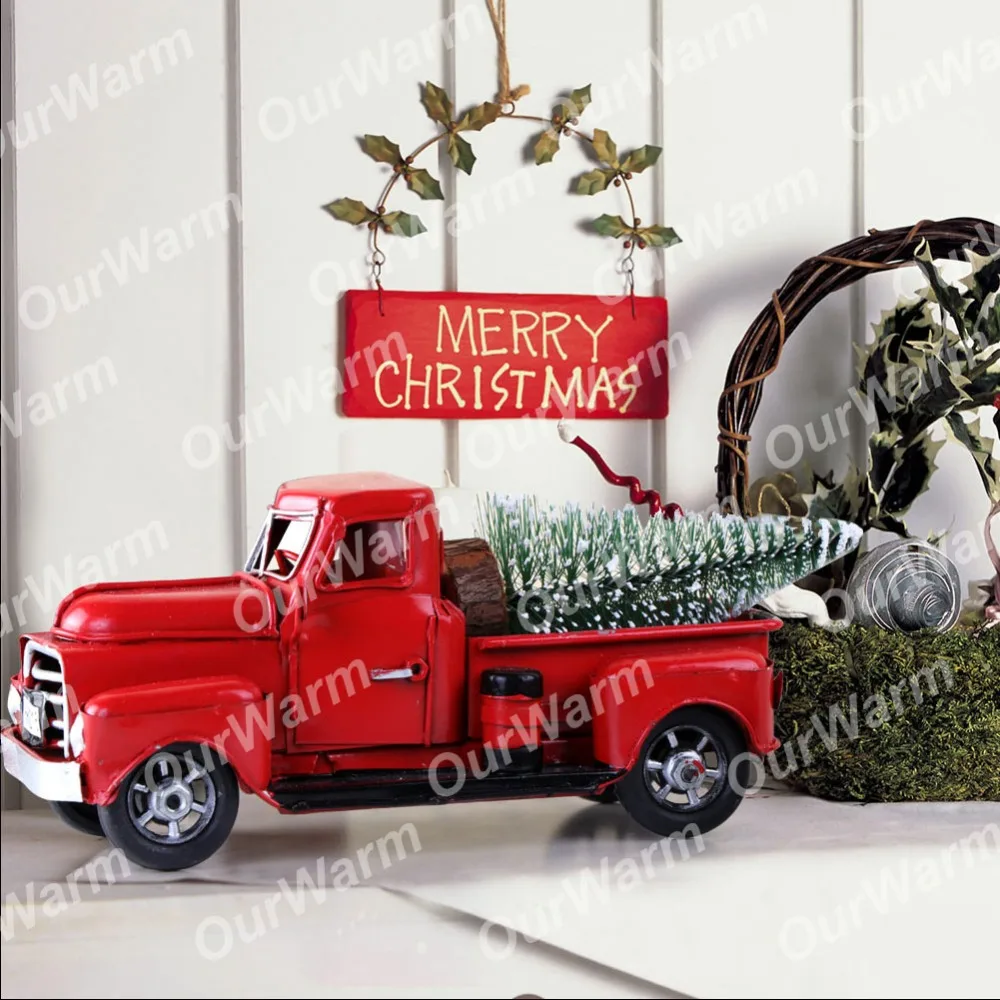 OurWarm Derliaus Raudona Metalo Sunkvežimis su Slankiosiomis Varantys Vaikams šventinių Dovanų Ornamentu Lentelės Viršuje Kaimiškas Kalėdinė Dekoracija Namuose