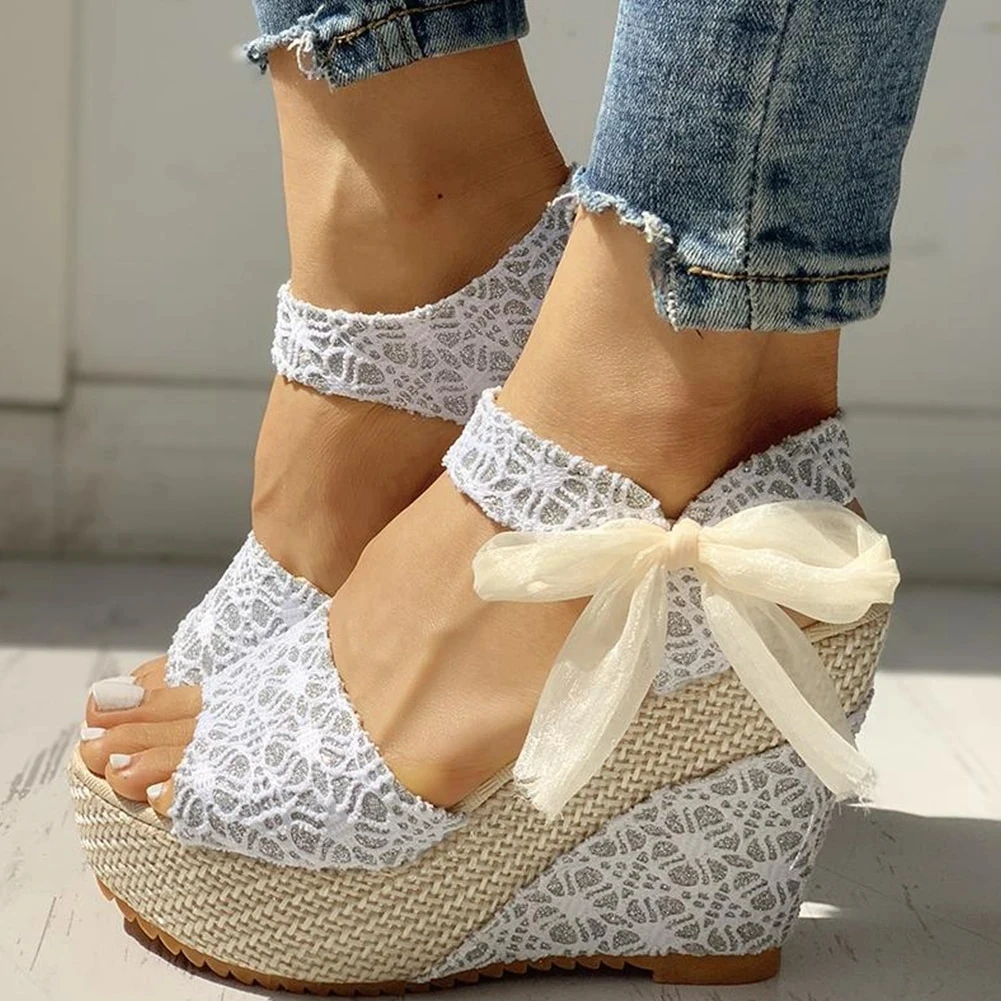 Naujas moterų vasaros sandalai pleištai matinio peep toe moterų batų nėrinių platforma mados atsitiktinis paplūdimio ponios sandalai plius dydis naujas
