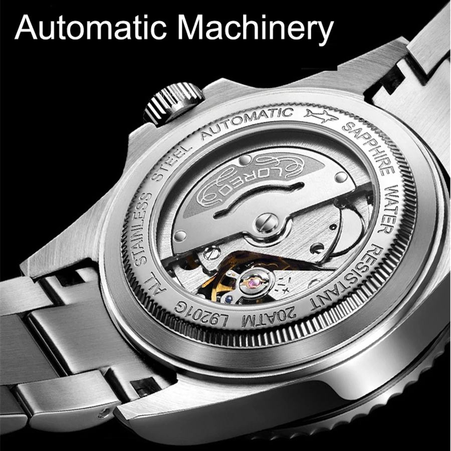LOREO 200M Nardymo Žiūrėti Automatinė Prabangos prekės Sapphire Mechaninis laikrodis Vyrams, Kalendorius Šviesos Žuvėdra 1612 Judėjimo Mens Watch