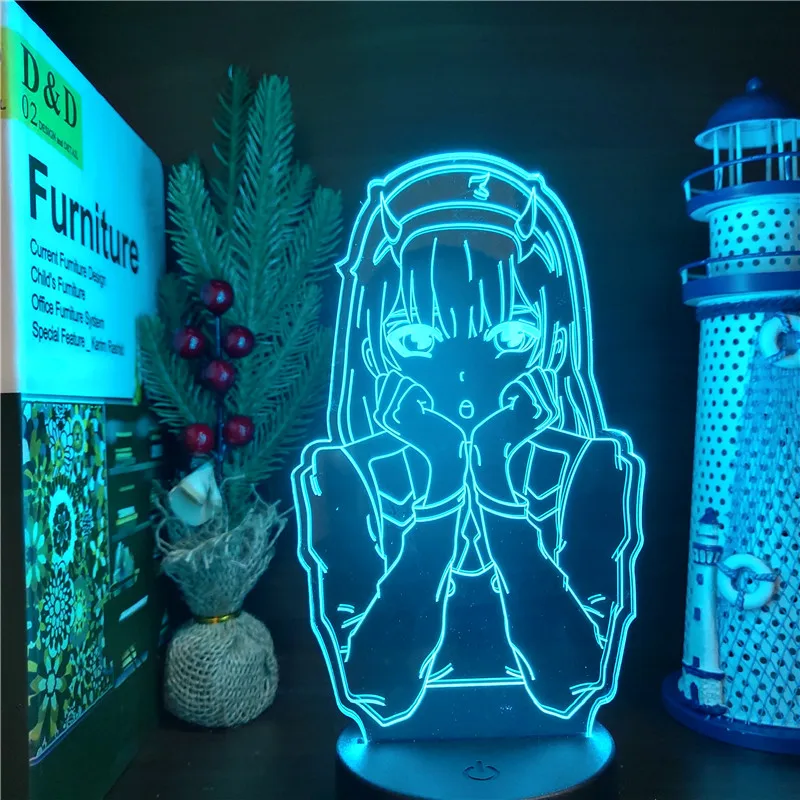 Anime 3D Lempos Nulis Du Paveikslas LED Nakties Šviesos Vaikai Mergaičių Miegamasis Dekoro Šviesos Manga Akrilo Stalo Lempa Darling Į Franxx Dovana