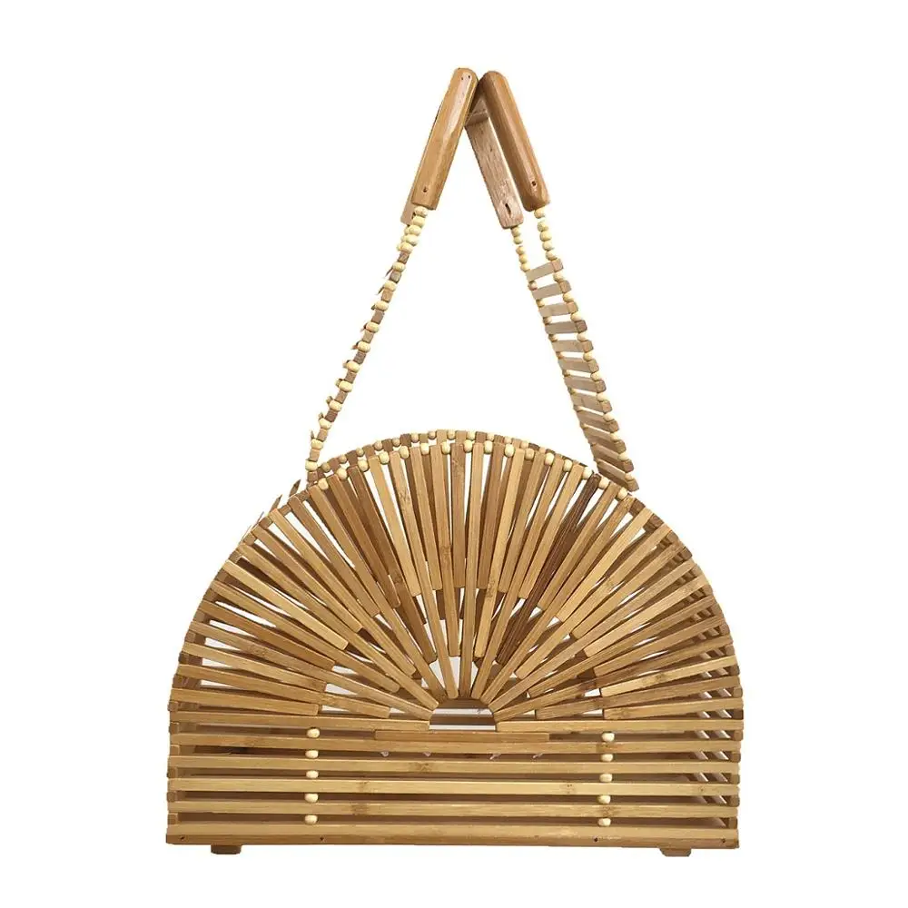 Bambuko Krepšiai Moterų 2019 Rankinės Tuščiaviduriai Iš Vasaros Paplūdimio Krepšiai Rankų darbo Ponios Prabangos prekių Ženklai Dizaineris Half Moon Tote Bag
