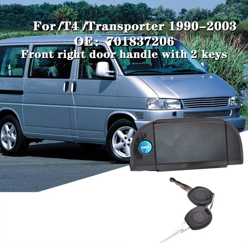 Automobilio Dešinės Priekinės Pusės Durų Rankena su 2 Raktai Metalo Durų Rankena Tinka RHD 701837206 už T4 Transporter 1990-2003