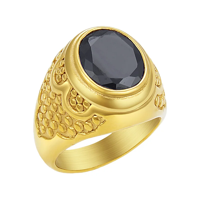 Juodas Cirkonis Crystal Žiedą, kad Žmogus, Nerūdijančio Plieno, Aukso Spalvos Signet bevardis Pirštas Juosta Šalis, Žiedai, Papuošalai