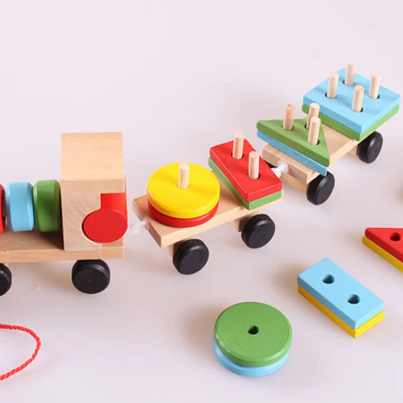 Žaislai Vaikams, Priekaba, Medinis Traukinio Transporto Priemonės Blokai Geometrija Spalva Congnitive Blokai Vaikų Švietimo Kalėdų Dovanos