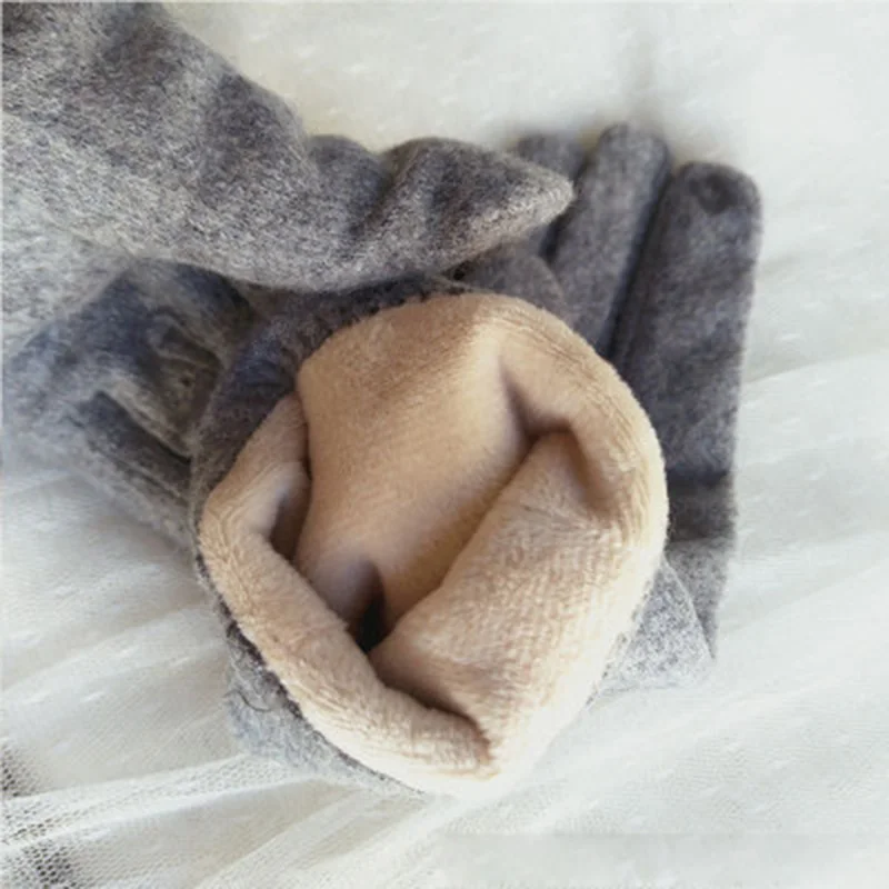 Žiemos moteriškų Kašmyro Jutiklinio Ekrano Pirštinės Elegantiškas Pearl Vilnos, Siuvinėjimo Aksomo Storio Visą Pirštą, Šiltas, Vairavimo Pirštines K42