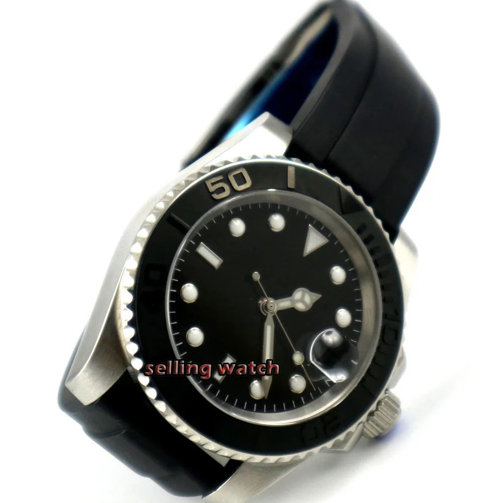 BLIGER 40MM Sapphire Kristalas Sterilaus Black Dial-Men ' s Watch Keramikos Bezel MIYOTA NH35 Automatinis Judėjimas Šviesos Laikrodis