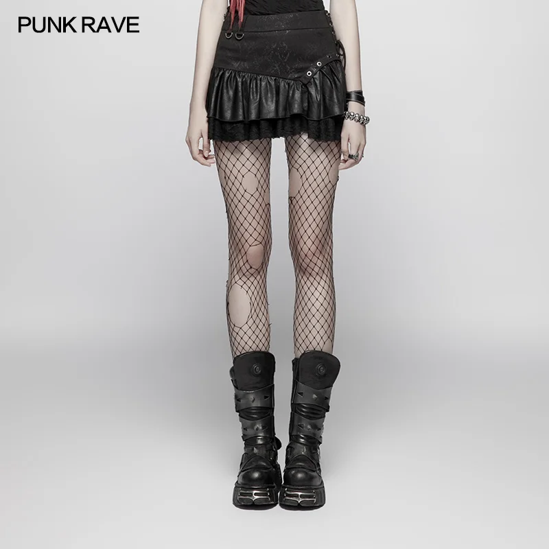 Punk Rave Atsitiktinis Mados Steampunk Raukiniai, Nėriniai Seksualus Pu Odos Šalies Moterų Miniskirt Burbulas Sijonas Goth WQ385