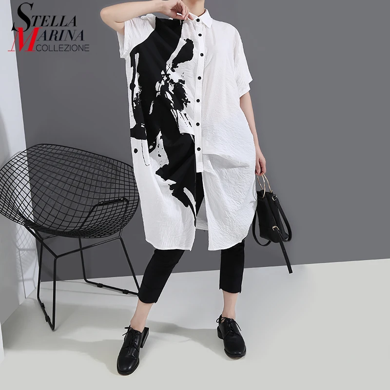 Naujas Korėjos Stiliaus Vasarą Moteris Balta Spausdinti Atsitiktinis Marškinėliai Suknelė Tapybos Mados Plius Dydis Ponios Stilingas Midi Suknelė Skraiste 6093