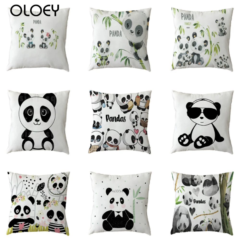 Gyvūnų Panda Print Pagalvėlių Apvalkalus Poliesterio, Baltos spalvos Bambuko Gėlių Spausdinti Dekoratyvinis Užvalkalas Šeimos Kambarys, Sofa-lova, Kėdės Dekoro 45X45CM