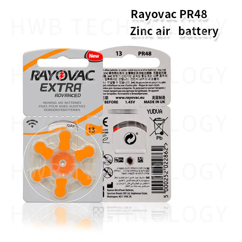 6x 1(kortelės) Rayovac papildomų Dydis 13 a13 p. 13 PR48 Klausos baterijų Didelės Galios Cinko Oro Ląstelių Mygtuką Baterija BTE PMR Hearin
