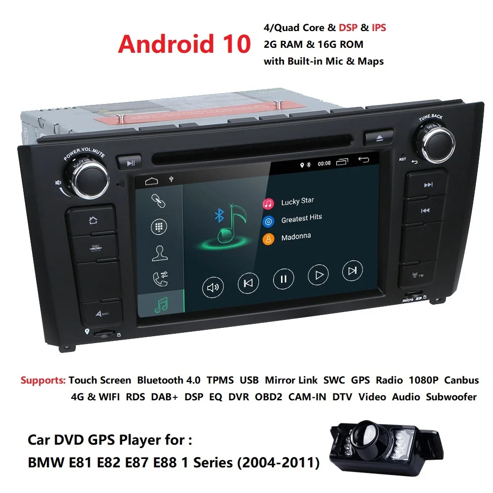 2Din Android10 Automobilių DVD Grotuvas AutoRadio BMW E87 1 1 Serijos E82 E88 E81 I20 Navigacijos, Multimedijos Ekrane Sistema, GPS, DAB+CD 4G