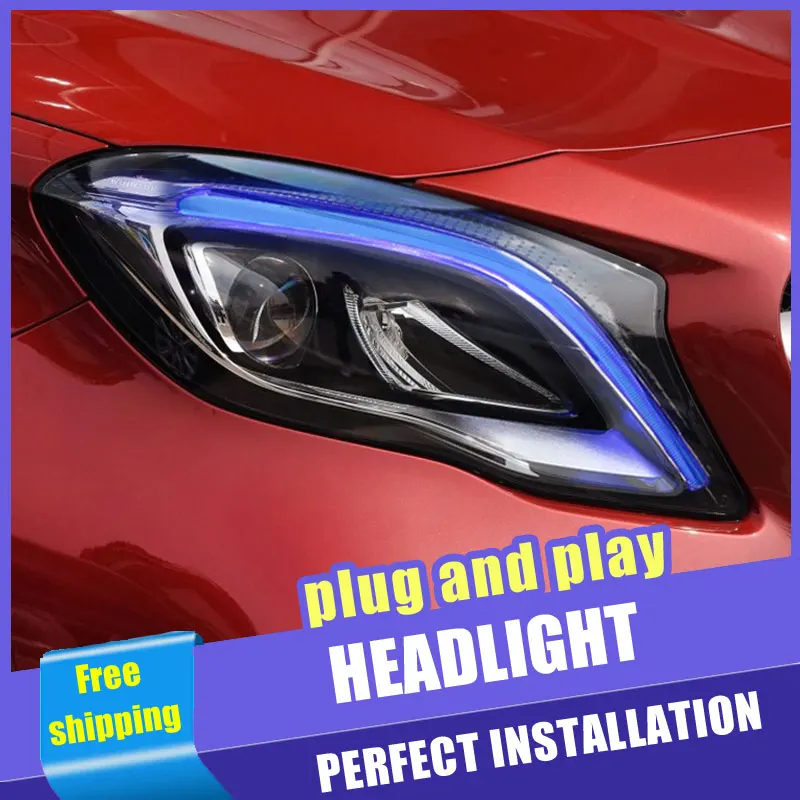 2VNT Automobilių Stiliaus LED žibintai Benz GLA 17-19 už GLA žibintas visi LED DRL Dvigubo Objektyvo Šviesos H7 HID Xenon bi-xenon 