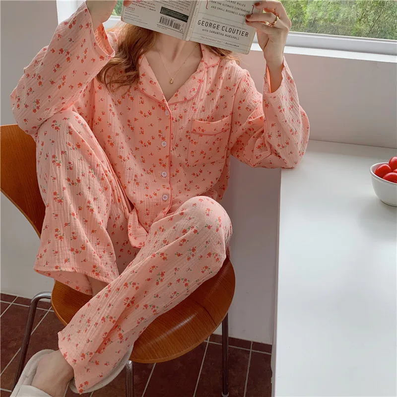 Patogus medvilnės namų kostiumas mielas moterų pižama nustatyti, pavasarį, rudenį spausdinti vyšnių ištaigingas dėvėti sleepwear marškinius, kelnes 2vnt Y148