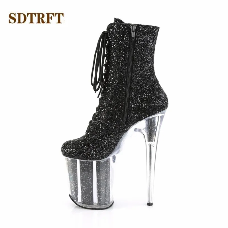 SDTRFT adatos (Stiletai 20cm Plonas aukštakulnį batai skaidrus Platformos batai Moteris Crossdresser Botas Mujer Blizgučiais siurbliai