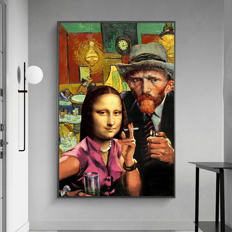 Juokinga Sienos Meno Mona Lisa, ir Van Gogh Rūkymas Drobės, Paveikslai, Menas, Plakatų ir grafikos Da Vinci Žinomų Paveikslų Kambarį