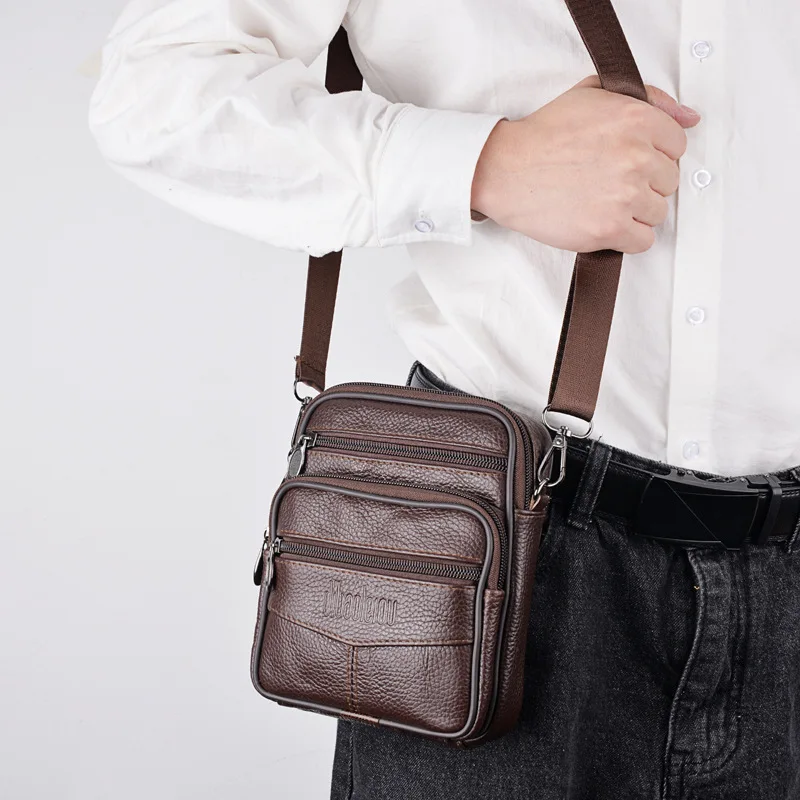 Vyrų krūtinės maišas natūralios Odos krepšys vyrų multi petį krepšys mobiliojo telefono maišelį Derliaus dvivietis zip juosmens krepšys