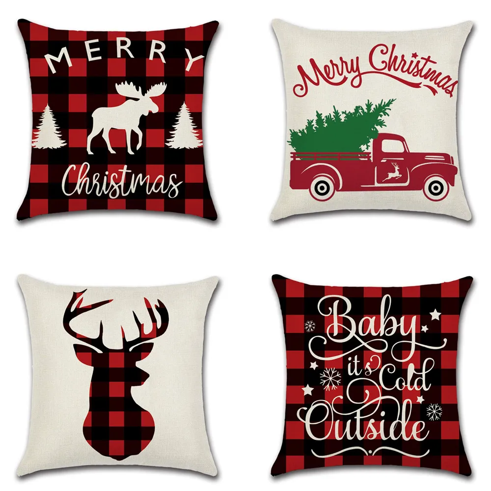 Kalėdų pagalvėlė padengti 45*45 Užvalkalas sofos pagalvėlių Pagalvių užvalkalai Medvilniniai Skalbiniai Raudonas pledas pagalvių užvalkalus Namų Dekoro