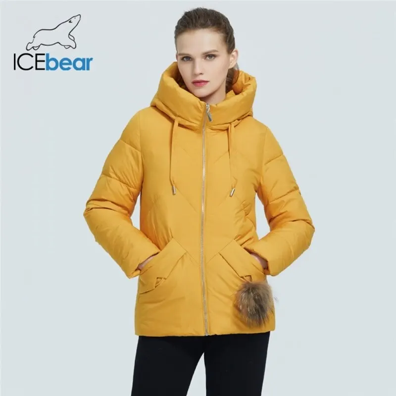 Icebear 2020 m. žiemos atsitiktinis mados moterų švarkas aukštos kokybės slim-fit gobtuvu moterų kailis prekės parko GWD20138I