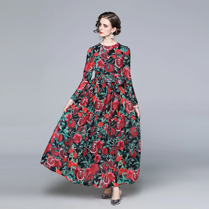 Banulin 2021 m. Pavasario Tako Maxi Suknelė Moterų ilgomis Rankovėmis Lankas Varčias Derliaus Gėlių Spausdinti Šifono Šalis Atostogų Ilga Suknelė