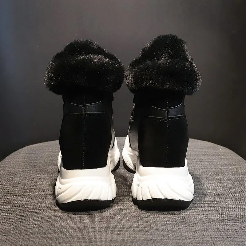 2020 Naujas Žiemos Moterų Batai Kulniukai Aukšto Viršų Pleišto Batai Šilti Kailiniai Platformą, Odiniai Sportbačiai Medvilnės Sniego Batai Moters, 8cm