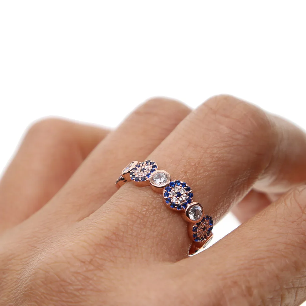 Blogio žiedo KARŠTO pardavimo evil eye & hamsa piršto žiedą prabanga mėlyna Kubinis Cirkonis crystal rose gold subtilūs papuošalai moterims akcijų Žiedas