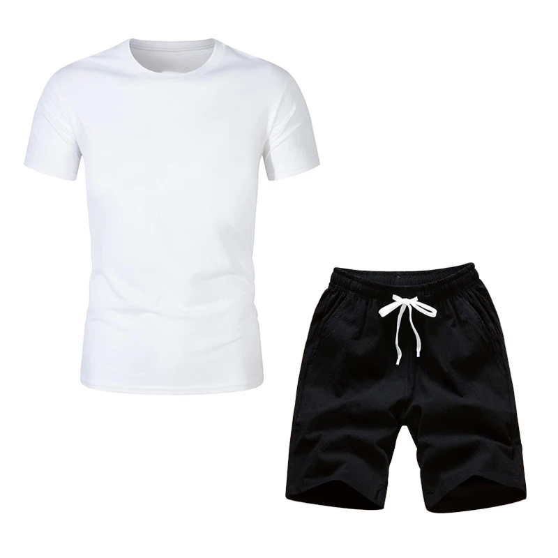Atsitiktinis sportinę vasarą vyrų kostiumas fitneso suit sportinis kostiumas trumparankoviai marškinėliai + juoda šortai 2 dalių komplektas 5 taškų kelnės