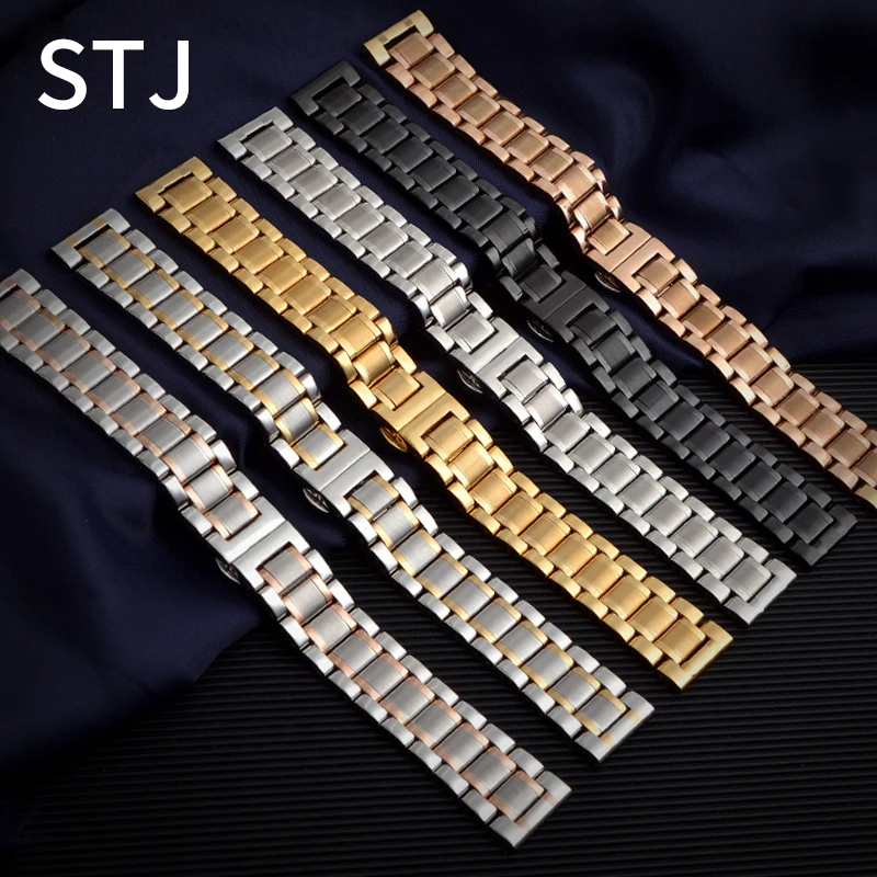 STJ Markės Nerūdijančio Plieno Watchband Metalo Dirželis 13mm kaip 14mm 16mm 18mm 20mm 22mm 24mm Žiūrėti Band Apyrankę Black Silver Rose Gold
