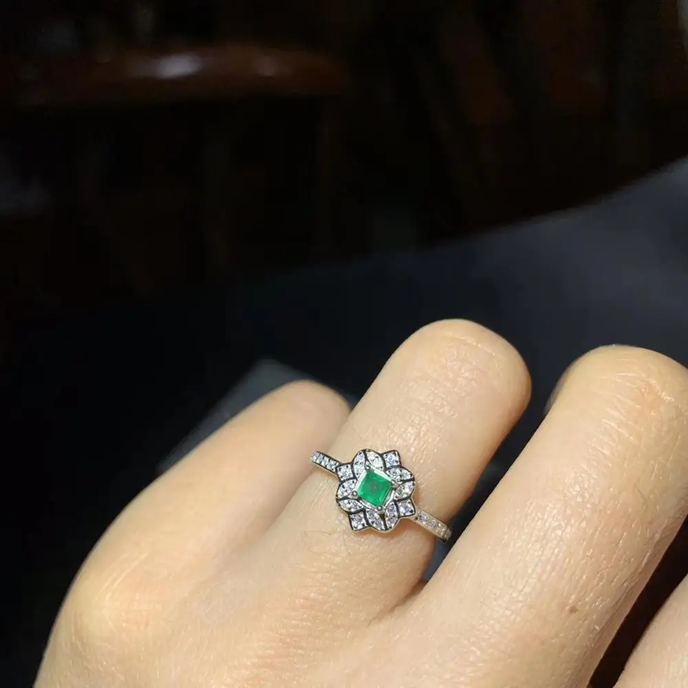 Prabangus naujas stilius natūralus žaliasis smaragdas žiedas moterims, papuošalai gamtos perlas nekilnojamojo 925 sidabro geras žalia coior mergina gimtadienio dovana