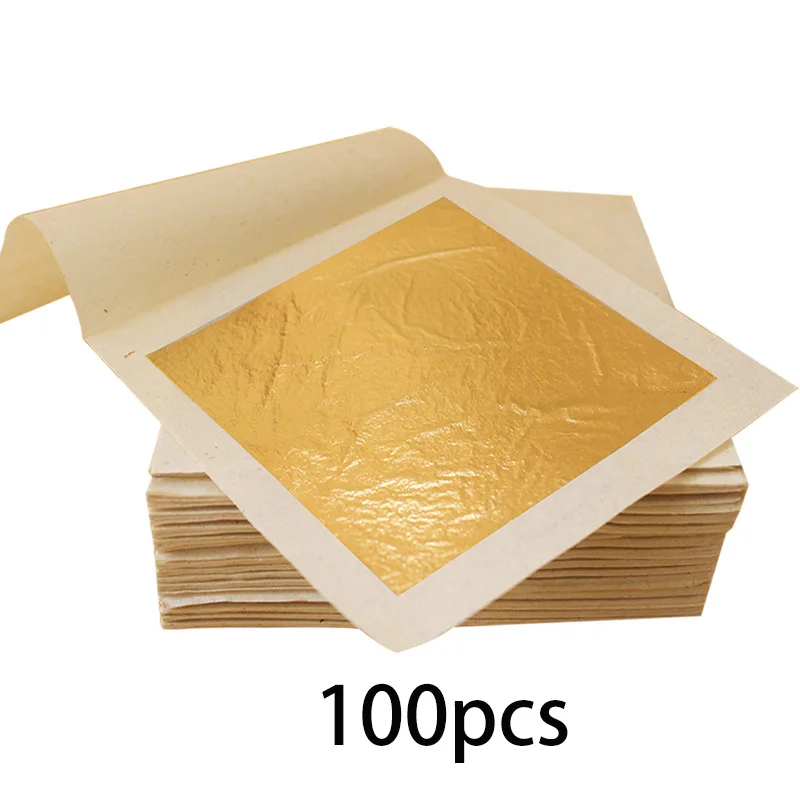 100vnt Gryno Aukso Lapų Valgomieji Aukso Folija už Pyragas Apdaila Odos Serumas Amatų Popieriaus Gilding 24K tikro Aukso Lapų Lakštai 9.33x9.33cm