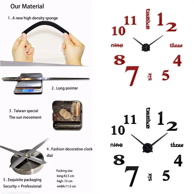 Modernus 3D Sieninis Laikrodis Veidrodėliai Lipdukas daug 